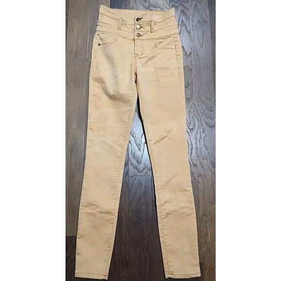 Tan Orange high waisted super skinny jeans 2 Refuge stretchy Stacked Soft Denim - Picture 1 of 4